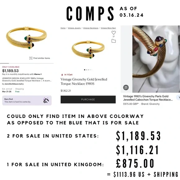 Vintage Givenchy 18k Gold Plated Torque Necklace w/ Glass Stones & Rhinestones - Picture 4 of 16